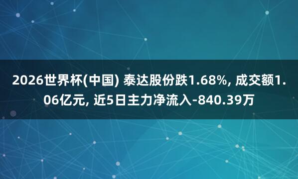 2026世界杯(中國(guó)) 泰達(dá)股份跌1.68%， 成交額1.06億元， 近5日主力凈流入-840.39萬(wàn)