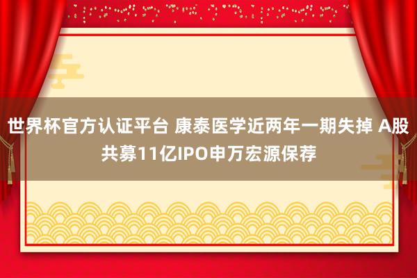 世界杯官方認證平臺 康泰醫(yī)學近兩年一期失掉 A股共募11億IPO申萬宏源保薦
