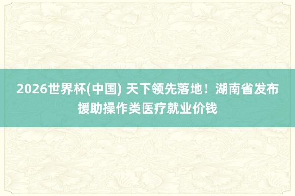 2026世界杯(中國) 天下領先落地！湖南省發布援助操作類醫療就業價錢