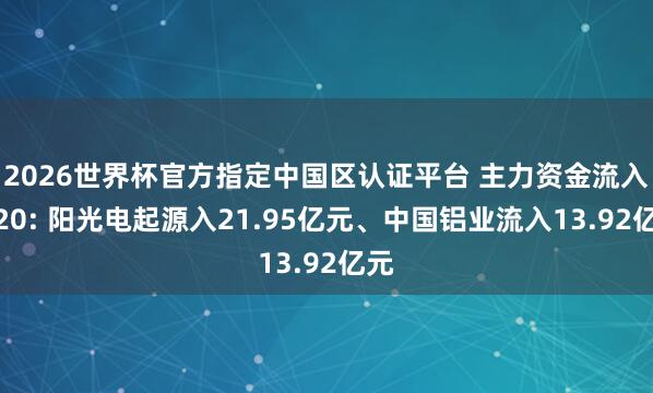 2026世界杯官方指定中國區(qū)認證平臺 主力資金流入前20: 陽光電起源入21.95億元、中國鋁業(yè)流入13.92億元